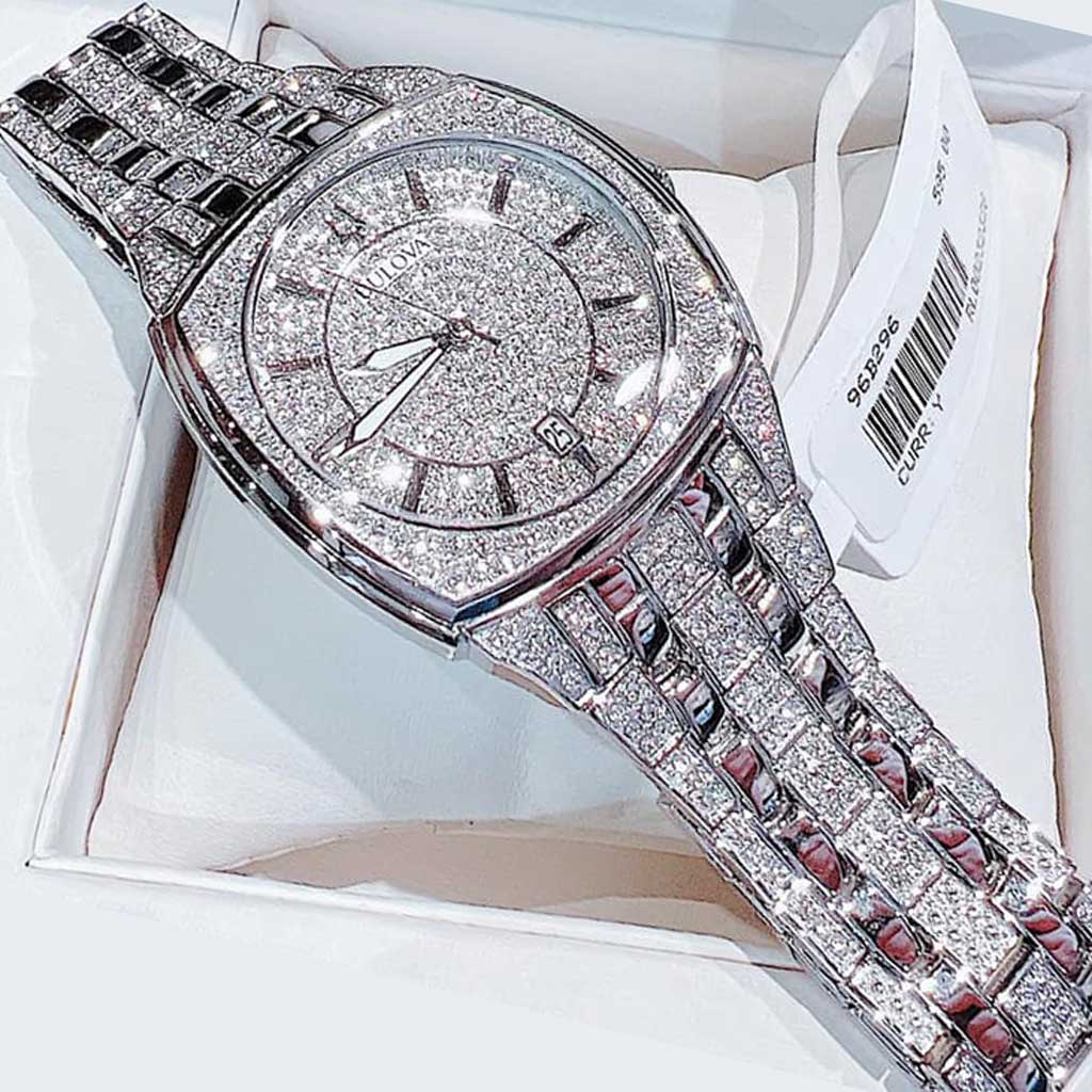  Shop Authentic Bulova Phantom Swarovski Crystal Pave Silver Dial Silver Steel Strap Watch for Men - 98B296 - Luxxuri
