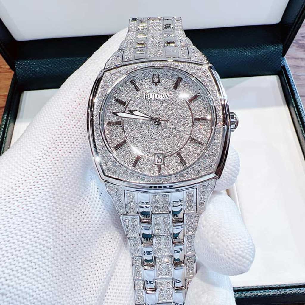  Shop Authentic Bulova Phantom Swarovski Crystal Pave Silver Dial Silver Steel Strap Watch for Men - 98B296 - Luxxuri