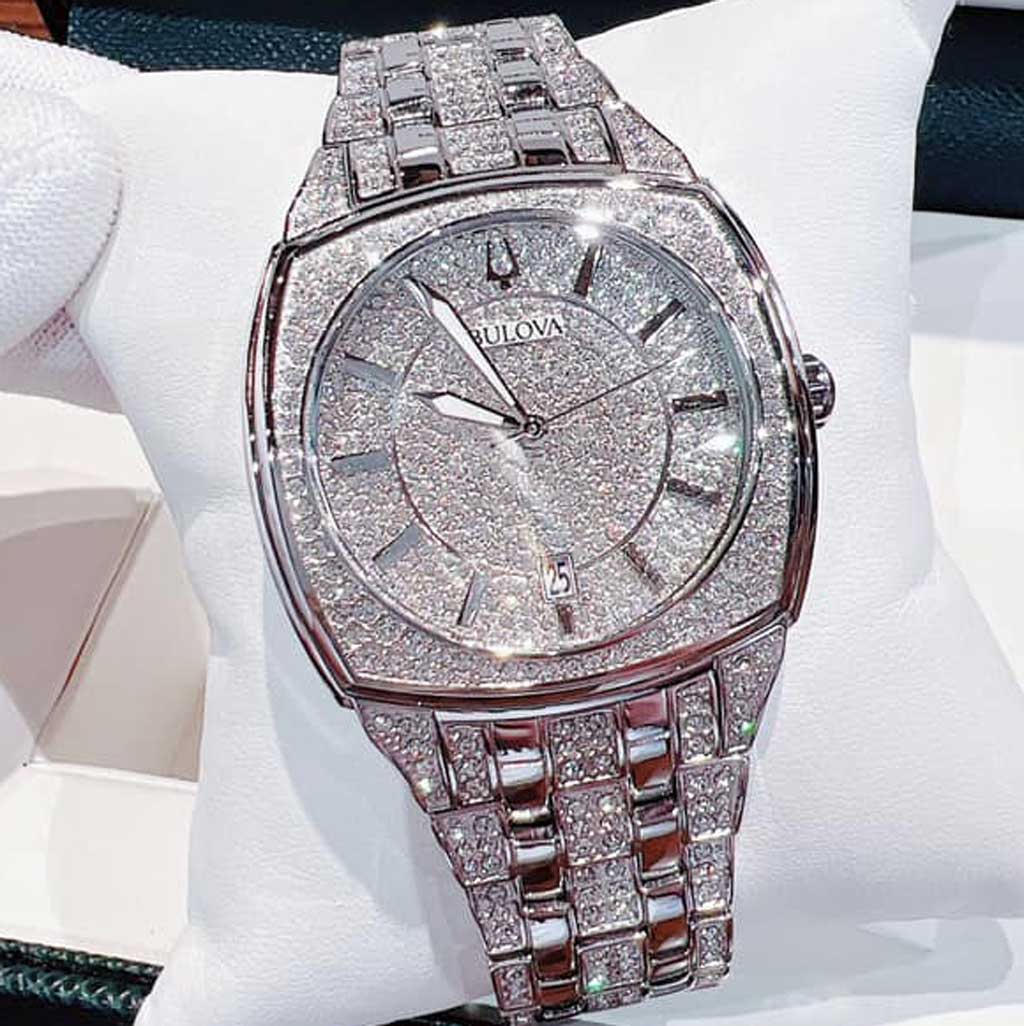  Shop Authentic Bulova Phantom Swarovski Crystal Pave Silver Dial Silver Steel Strap Watch for Men - 98B296 - Luxxuri