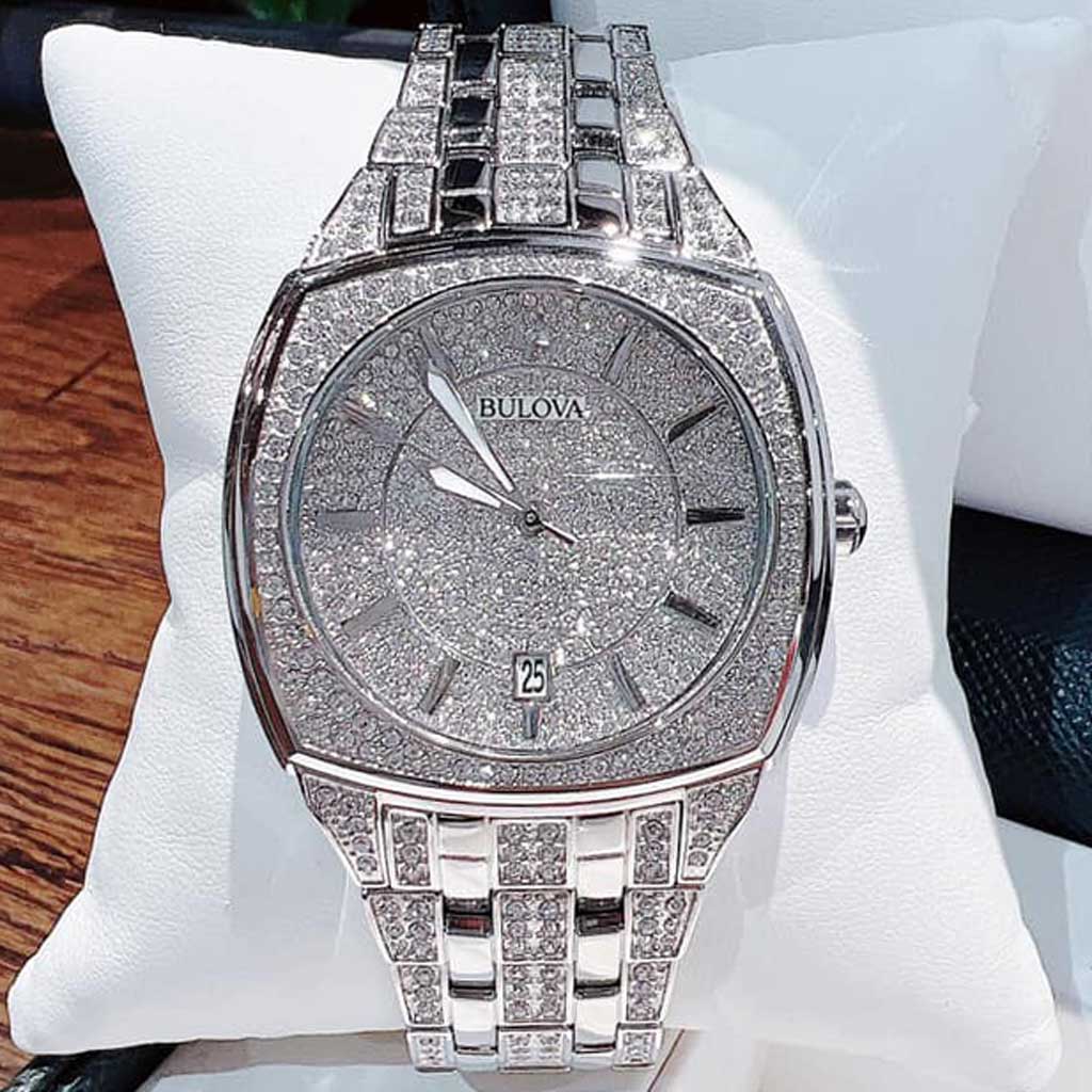  Shop Authentic Bulova Phantom Swarovski Crystal Pave Silver Dial Silver Steel Strap Watch for Men - 98B296 - Luxxuri