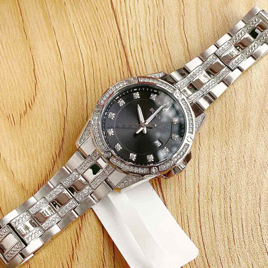  Shop Authentic Bulova Crystal Collection Black Dial Silver Steel Strap Watch for Men - 96K104 - Luxxuri