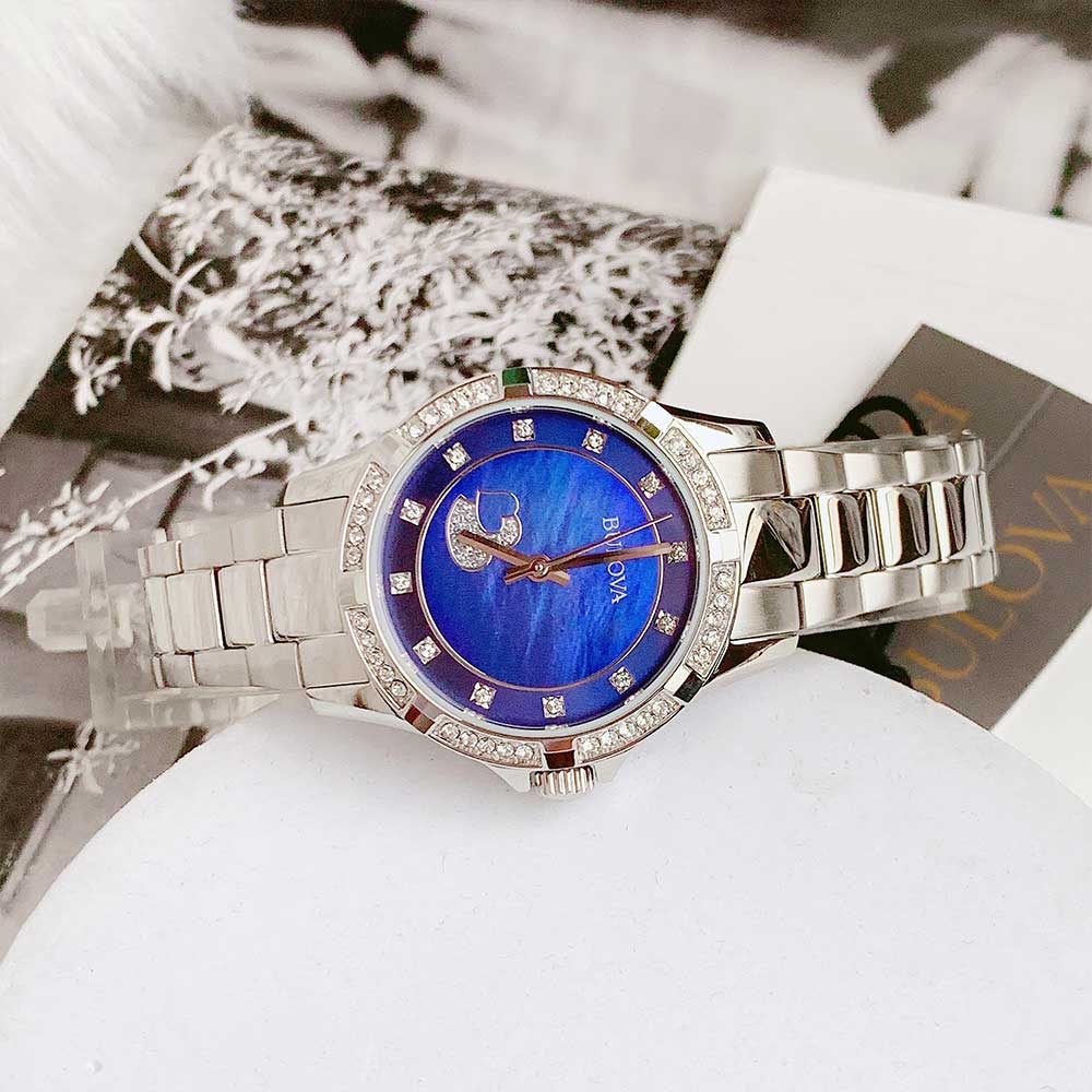  Shop Authentic Bulova Crystal Collection Blue Mother of Pearl Dial Silver Steel Strap Watch for Women - 96L238 - Luxxuri