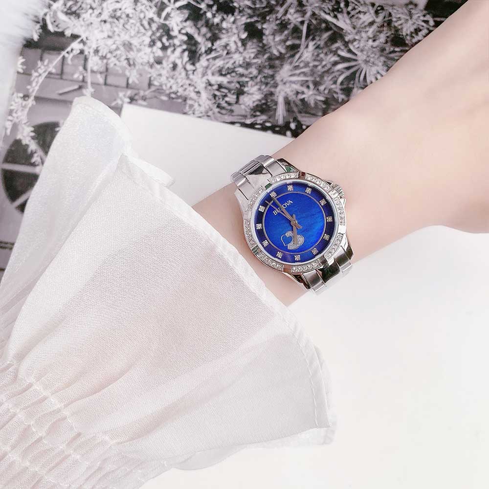  Shop Authentic Bulova Crystal Collection Blue Mother of Pearl Dial Silver Steel Strap Watch for Women - 96L238 - Luxxuri