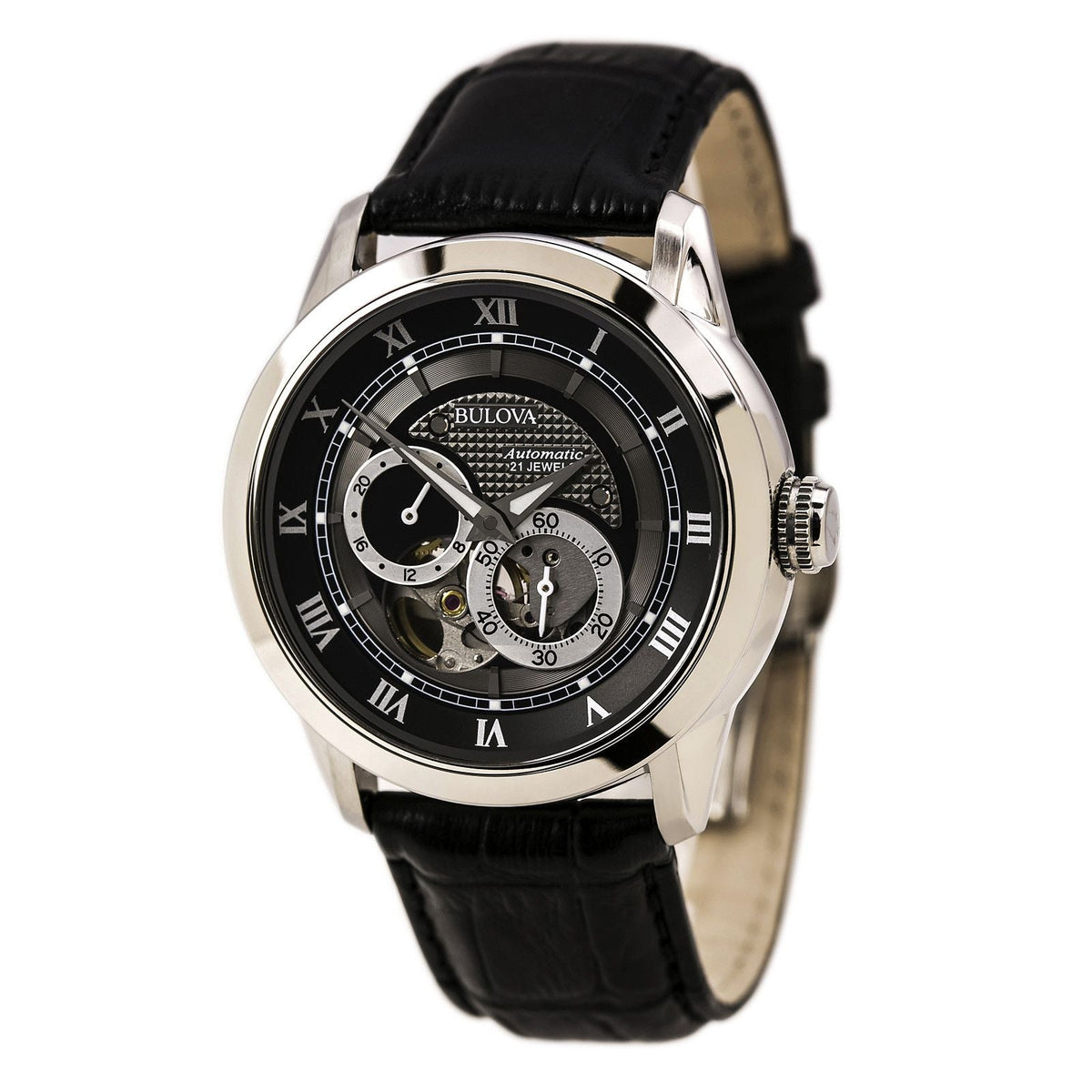  Shop Authentic Bulova BVA Classic Automatic Silver Dial Black Leather Strap Watch for Men - 96A135 - Luxxuri