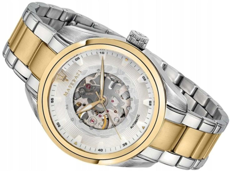  Shop Authentic Maserati Traguardo Automatic White Skeleton Dial Two Tone Steel Strap Watch For Men - R8823112003 - Luxxuri