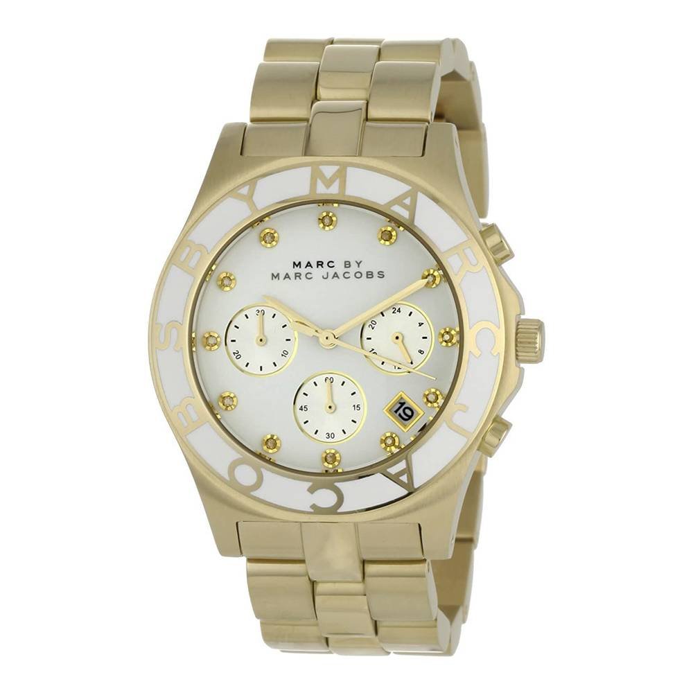  Shop Authentic Marc Jacobs Blade Chronograph White Dial Gold Steel Strap Watch for Women - MBM3081 - Luxxuri