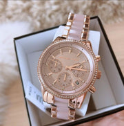  Shop Authentic Michael Kors Ritz Chronograph Rose Gold Dial Two Tone Steel Strap Watch for Women - MK6307 - Luxxuri