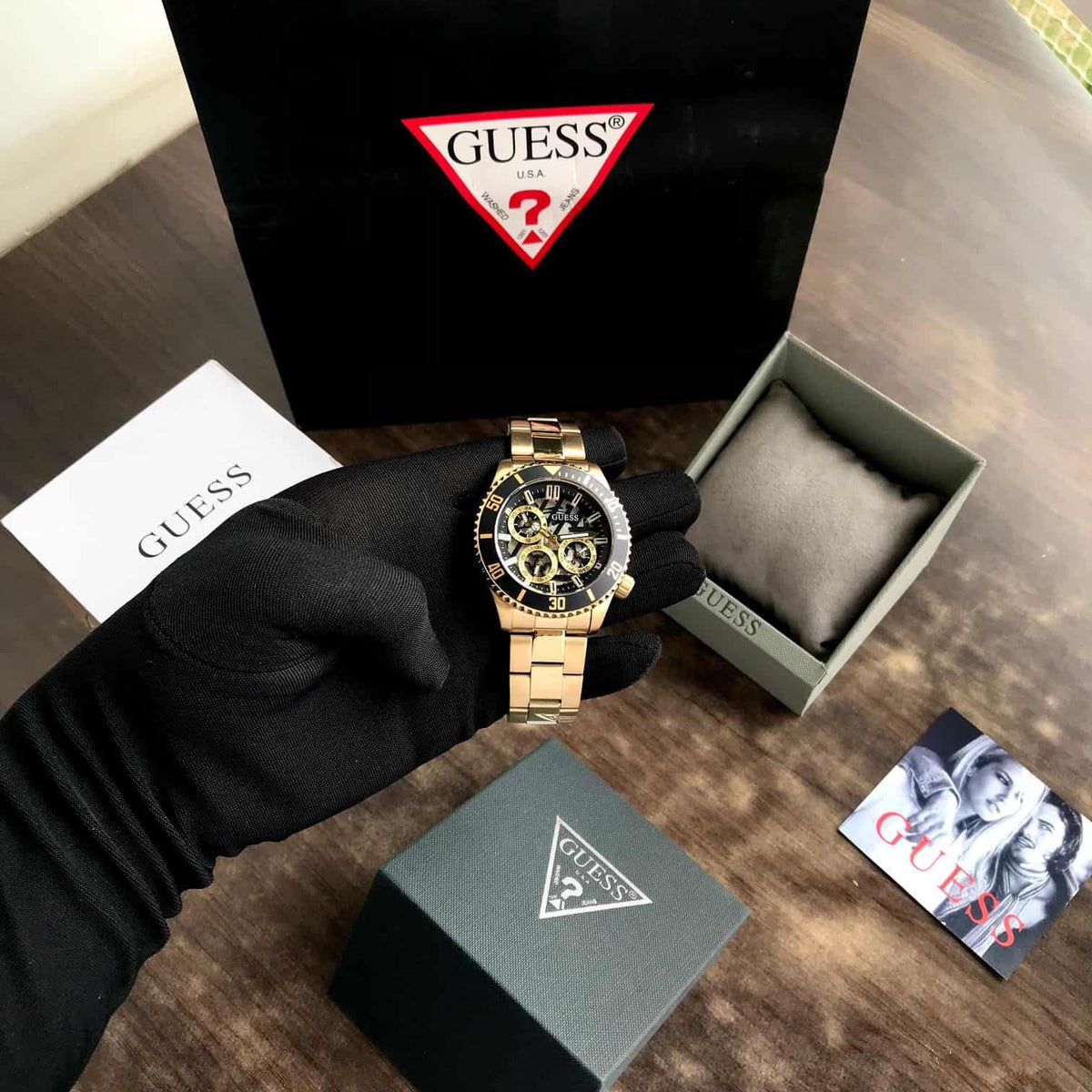  Shop Authentic Guess Axle Multifunction Black Dial Gold Steel Strap Watch For Men - GW0488G2 - Luxxuri