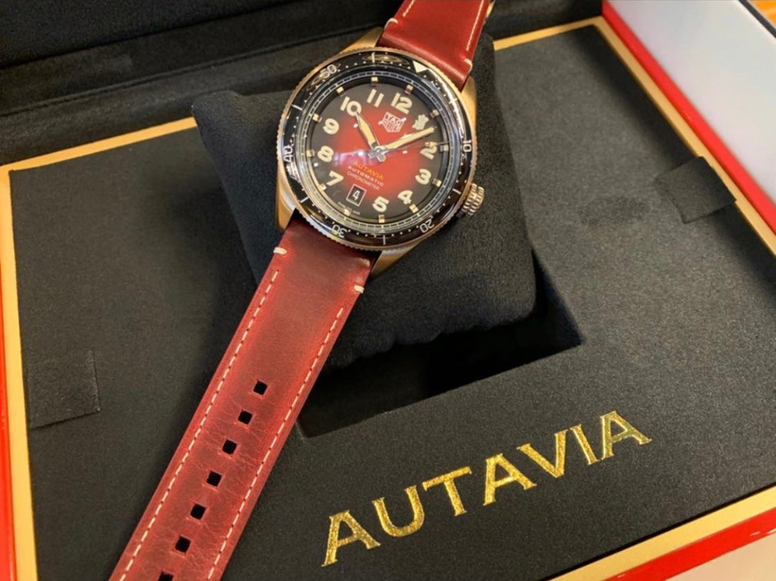  Shop Authentic Tag Heuer Autavia Calibre 5 Chinese New Year Maroon Dial Maroon Leather Strap Watch for Men - WBE5193.FC8300 - Luxxuri