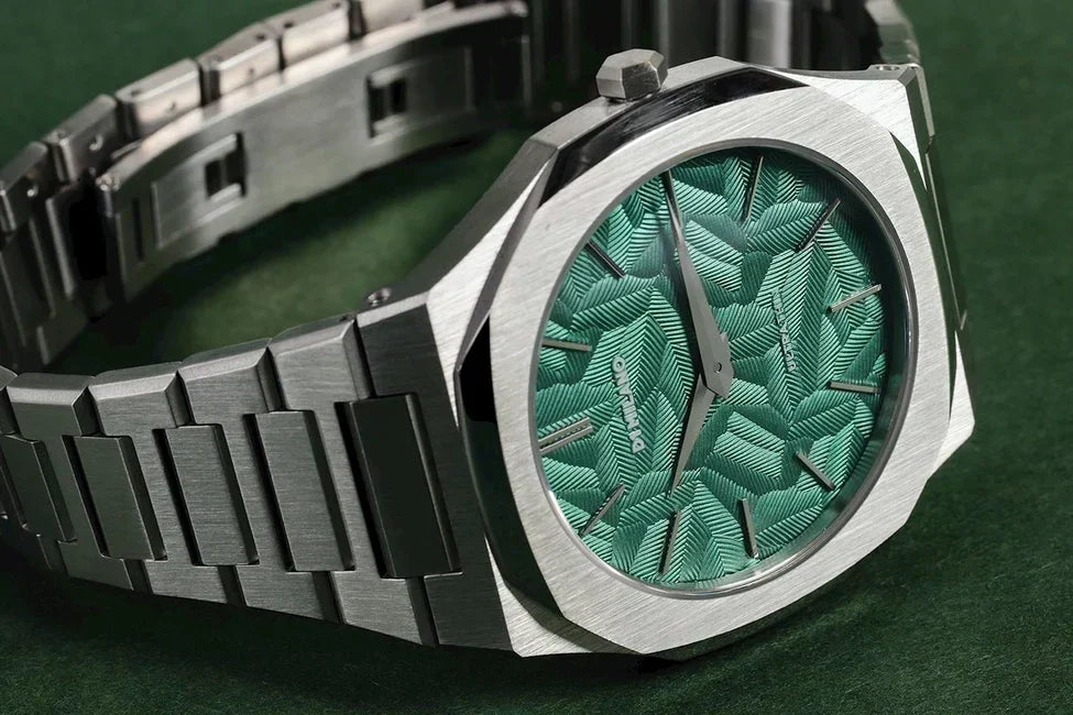 D1 Milano Ultra Thin Fir Green Dial Silver Steel Strap Watch for Men - D1-UTBJ34