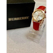  Shop Authentic Burberry The City Gold Dial Red Leather Strap Watch for Women - BU9140 - Luxxuri