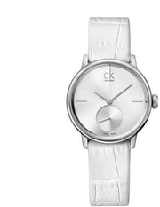  Shop Authentic Calvin Klein Accent Silver Dial White Leather Strap Watch for Women - K2Y231K6 - Luxxuri