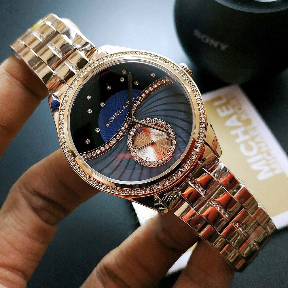  Shop Authentic Michael Kors Lauryn Blue Dial Rose Gold Steel Strap Watch for Women - MK3723 - Luxxuri