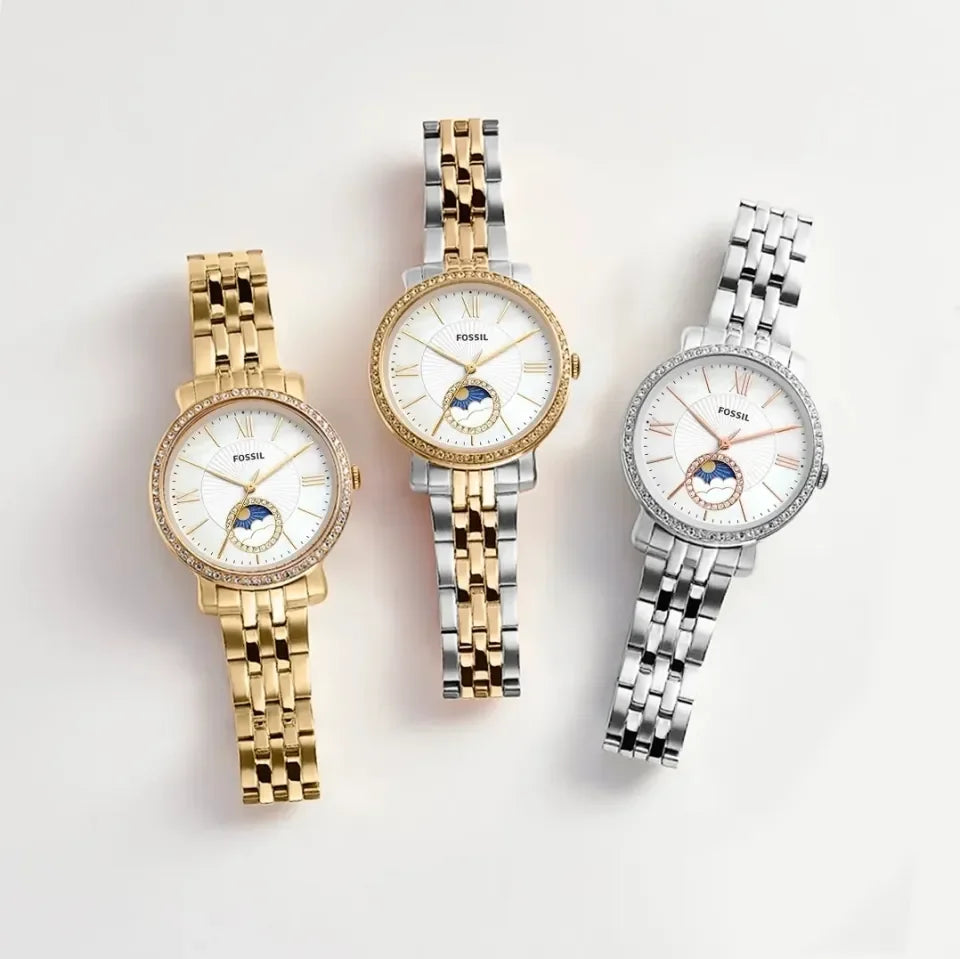  Shop Authentic Fossil Jacqueline Multifunction Moonphase White Dial Silver Steel Strap Watch for Women - ES5164 - Luxxuri