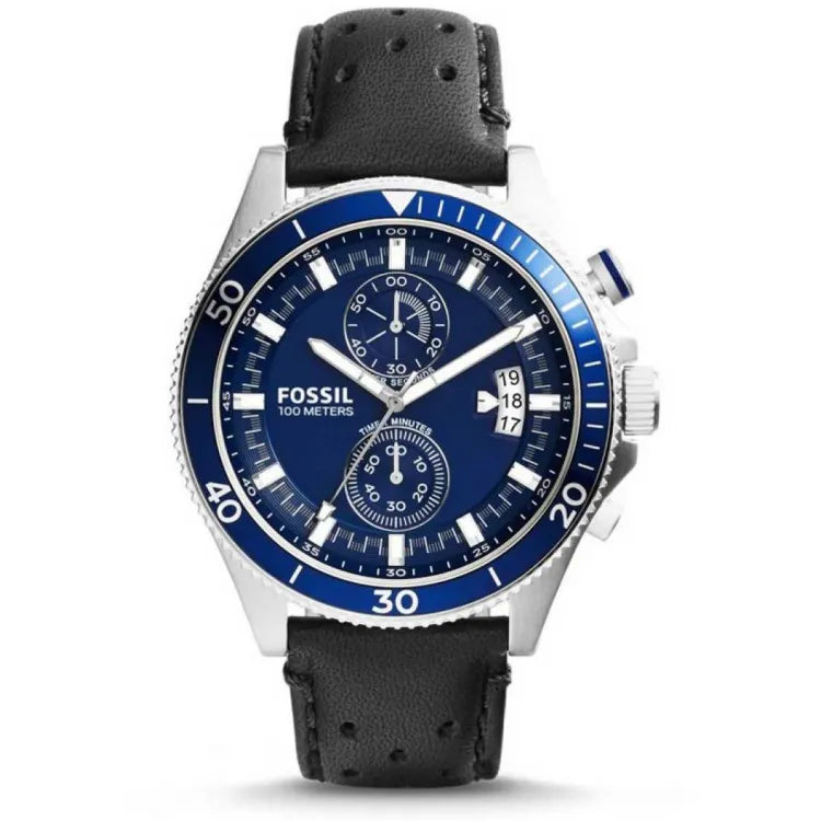  Shop Authentic Fossil Wakefield Chronograph Blue Dial Black Leather Strap Watch for Women - CH2945 - Luxxuri