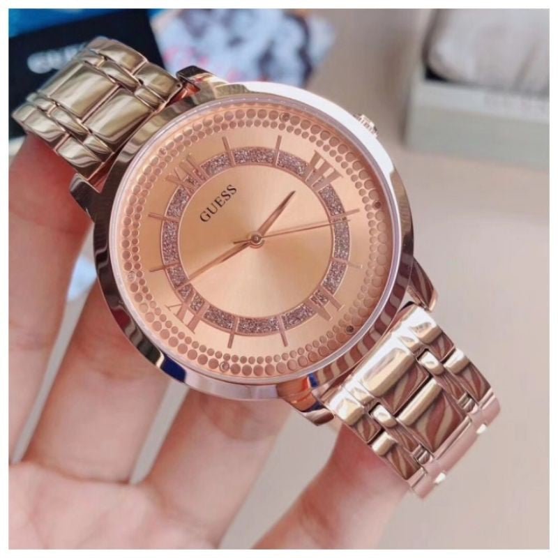  Shop Authentic Guess Montauk Rose Gold Dial Rose Gold Steel Strap Watch For Women - W0933L3 - Luxxuri