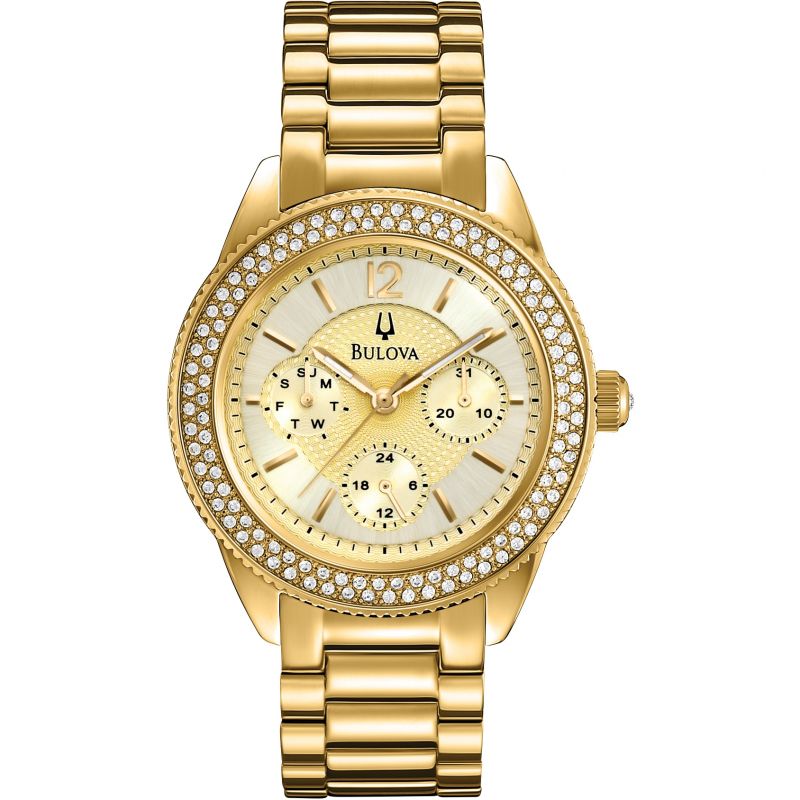  Shop Authentic Bulova Multi Function Gold Dial Gold Steel Strap Watch for Women - 97N102 - Luxxuri
