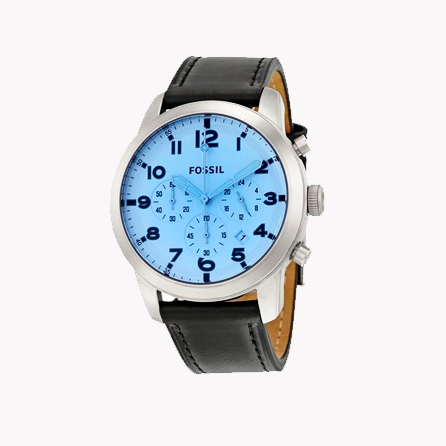  Shop Authentic Fossil Pilot Chronograph Sky Blue Dial Black Leather Strap Watch for Men - FS5162 - Luxxuri