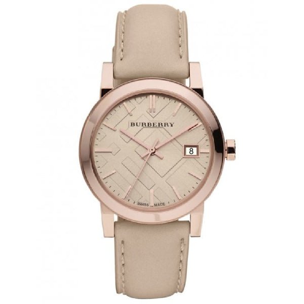  Shop Authentic Burberry The City Beige Dial Beige Leather Strap Watch for Women - BU9109 - Luxxuri