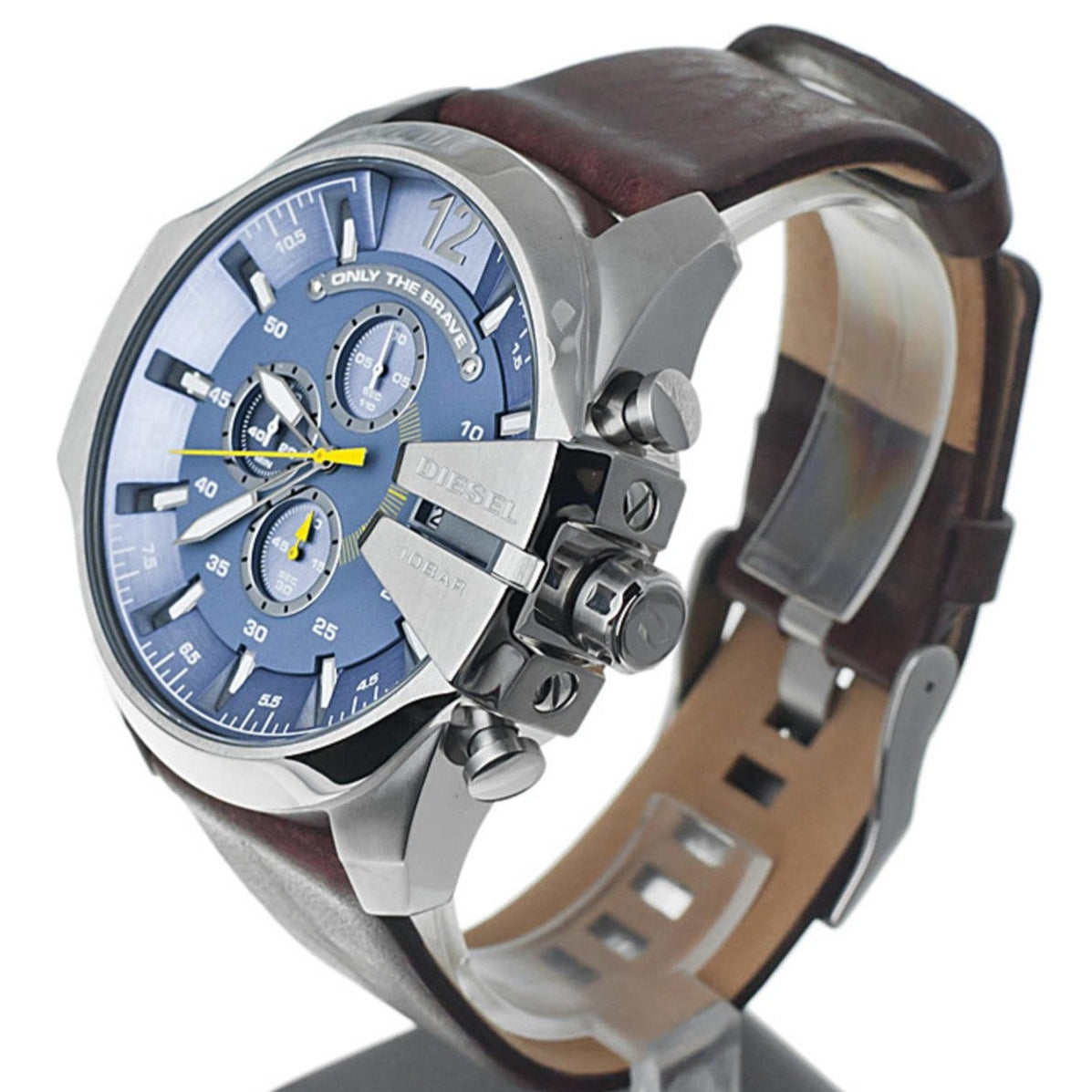  Shop Authentic Diesel Mega Chief Light Blue Dial Brown Leather Strap Watch For Men - DZ4281 - Luxxuri