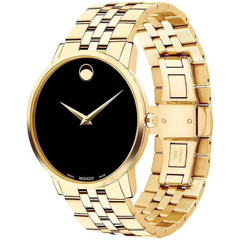  Shop Authentic Movado Museum Classic Quartz Black Dial Gold Steel Strap Watch for Men - 0607203 - Luxxuri