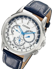  Shop Authentic Citizen Eco Drive Calendrier White Dial Blue Leather Strap Watch For Men - BU2020-11A - Luxxuri