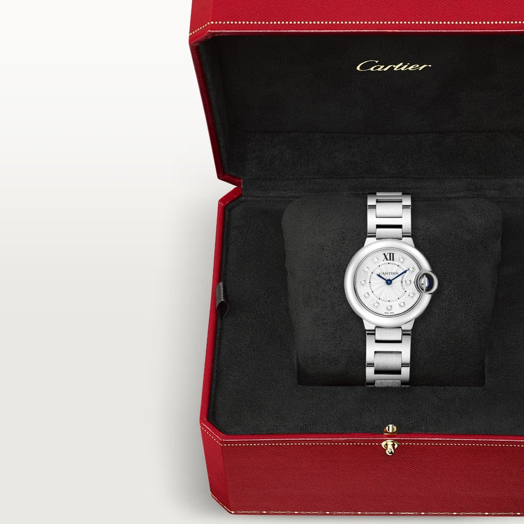  Shop Authentic Cartier Ballon Bleu de Cartier Diamonds Silver Dial Silver Steel Strap Watch for Women - WE902073 - Luxxuri