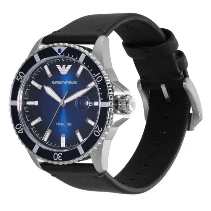  Shop Authentic Emporio Armani Diver Three-Hand Quartz Blue Dial Blue Leather Strap Watch For Men - AR11516 - Luxxuri