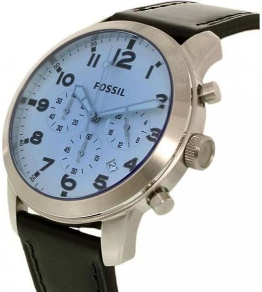  Shop Authentic Fossil Pilot Chronograph Sky Blue Dial Black Leather Strap Watch for Men - FS5162 - Luxxuri