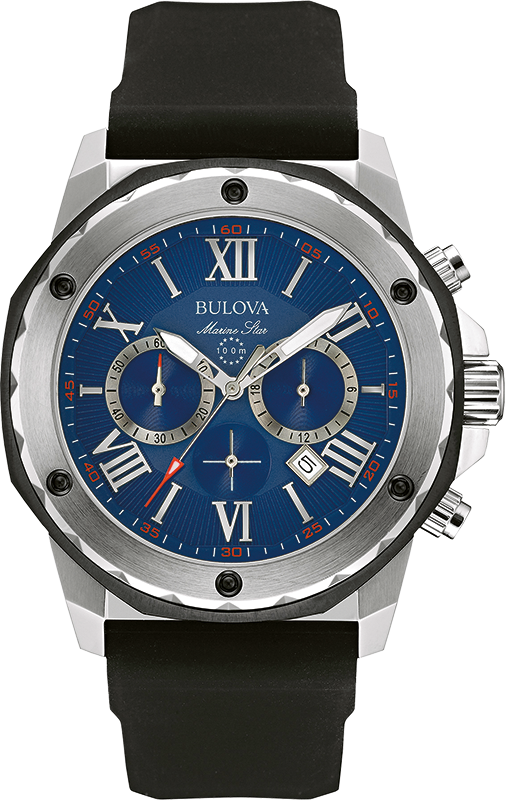 Shop Authentic Bulova Marine Star Blue Dial Black Silicone Strap Watch for Men - 98B258 - Luxxuri