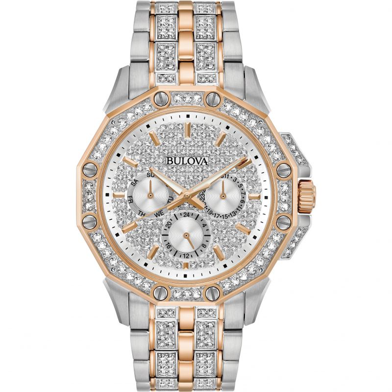  Shop Authentic Bulova Octova Crystal Silver Dial Two Tone Steel Strap Watch for Men - 98C133 - Luxxuri