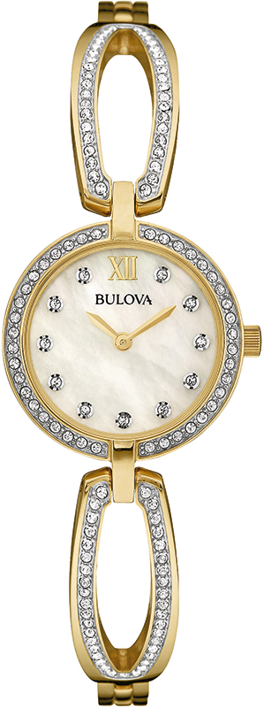  Shop Authentic Bulova Crystal Collection Mother of Pearl Dial Gold Steel Strap Watch for Women - 98L225 - Luxxuri
