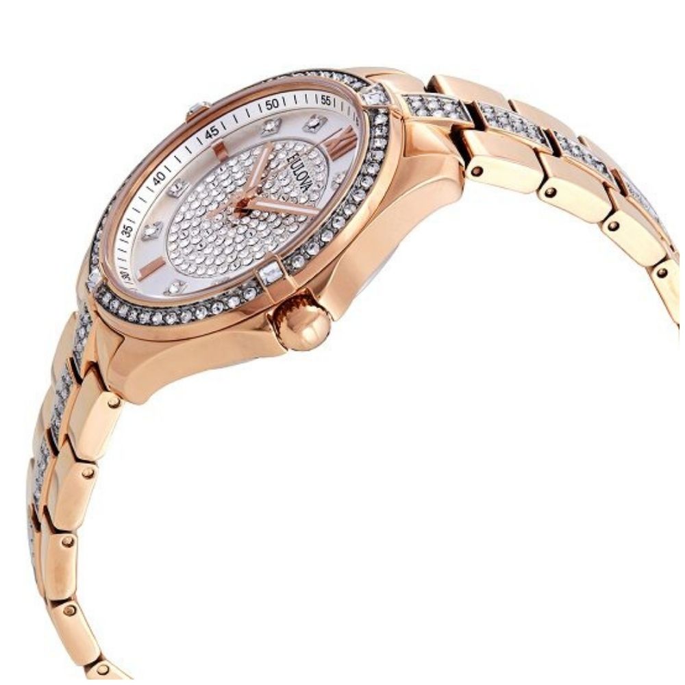  Shop Authentic Bulova Crystal Collection Silver Dial Rose Gold Steel Strap Watch for Women - 98L229 - Luxxuri