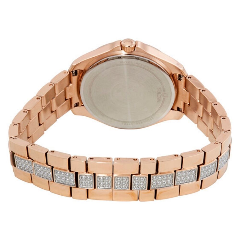  Shop Authentic Bulova Crystal Collection Silver Dial Rose Gold Steel Strap Watch for Women - 98L229 - Luxxuri
