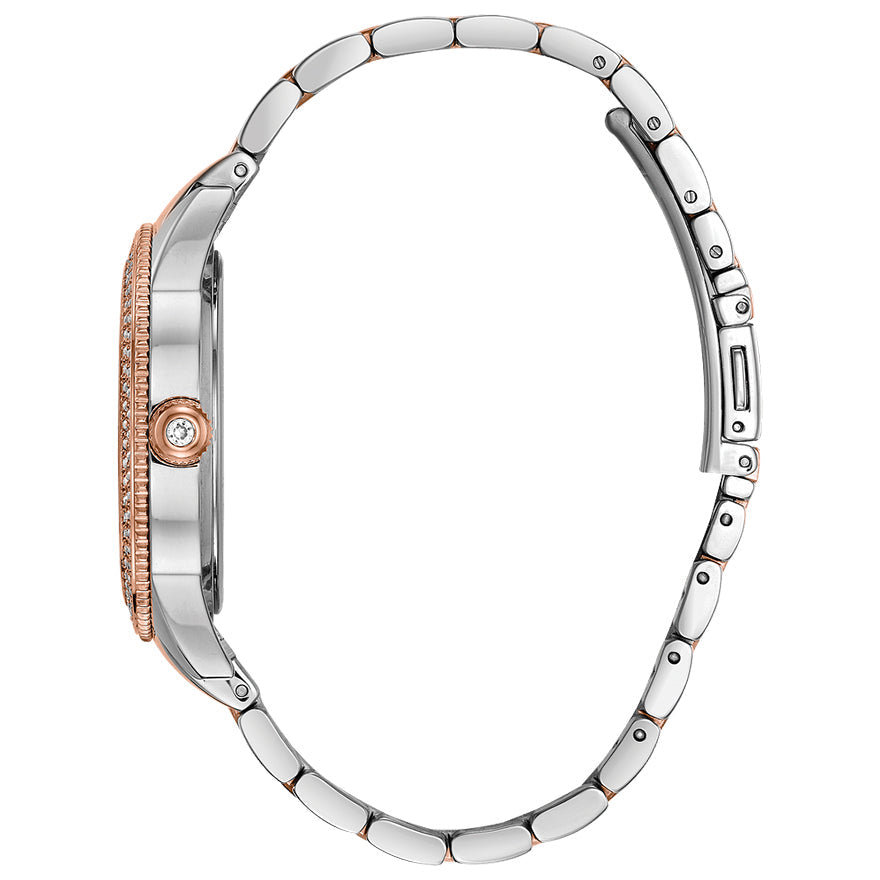  Shop Authentic Bulova Crystal Collection Silver Dial Two Tone Steel Strap Watch for Women - 98N100 - Luxxuri