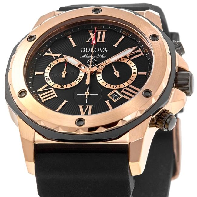  Shop Authentic Bulova Marine Star Chronograph Black Dial Black Rubber Strap Watch for Men - 98B104 - Luxxuri
