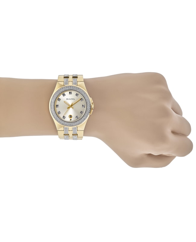  Shop Authentic Bulova Crystal Collection Champagne Dial Two Tone Steel Strap Watch for Women - 98B174 - Luxxuri