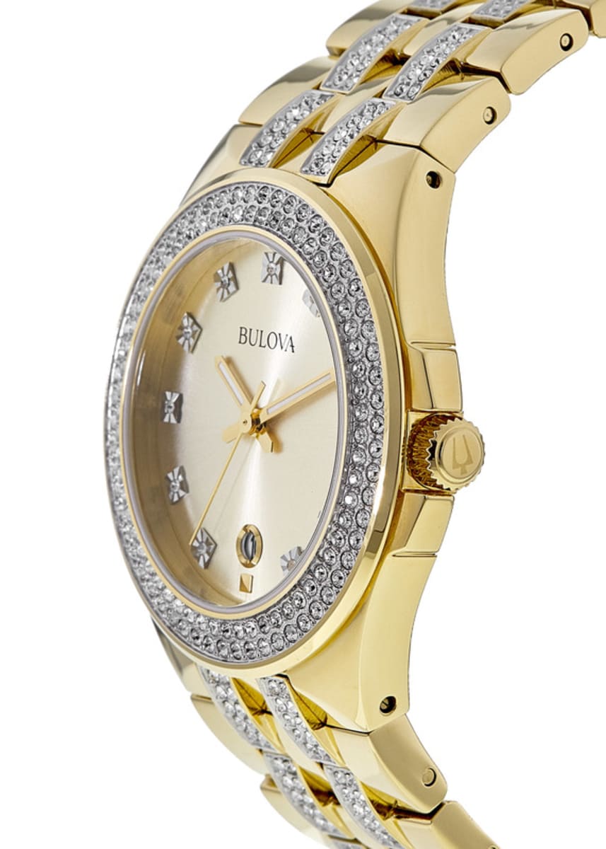  Shop Authentic Bulova Crystal Collection Champagne Dial Two Tone Steel Strap Watch for Women - 98B174 - Luxxuri