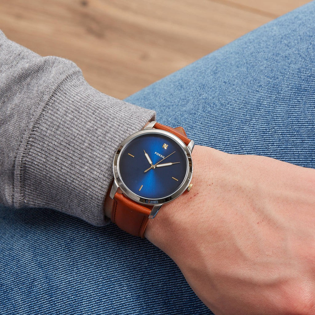  Shop Authentic Fossil The Minimalist 3H Blue Dial Brown Leather Strap Watch for Men - FS5499 - Luxxuri