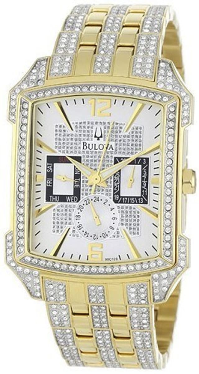 Shop Authentic Bulova Crystal Chronograph White Dial Two Tone Steel Strap Watch for Men - 98C109 - Luxxuri