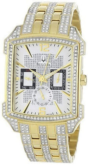  Shop Authentic Bulova Crystal Chronograph White Dial Two Tone Steel Strap Watch for Men - 98C109 - Luxxuri