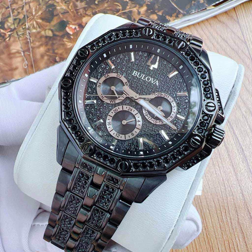  Shop Authentic Bulova Octova Chronograph Black Crystal Dial Black Steel Strap Watch for Men - 98C134 - Luxxuri