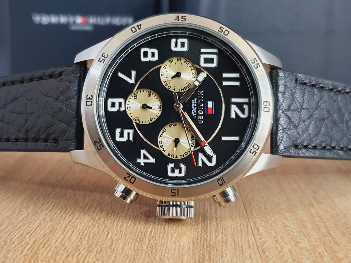  Shop Authentic Tommy Hilfiger Sport Chronograph Black Dial Black Leather Strap Watch for Men - 1791050 - Luxxuri