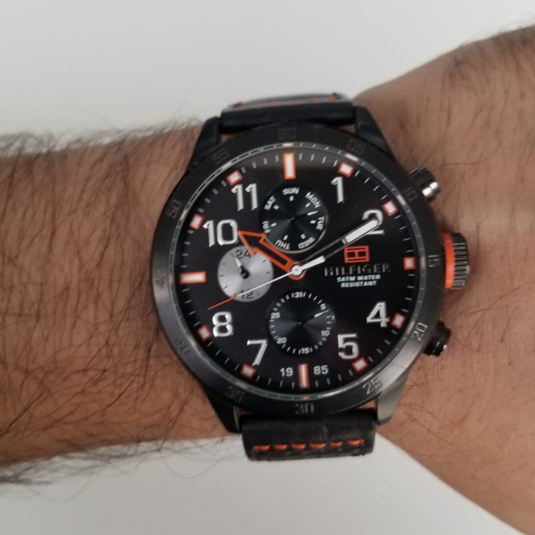  Shop Authentic Tommy Hilfiger Trent Multifunction Black Dial Black Leather Strap Watch for Men - 1791136 - Luxxuri