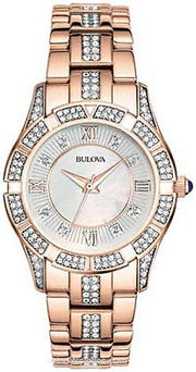  Shop Authentic Bulova Crystal Mother of Pearl Dial Rose Gold Steel Strap Watch for Women - 98L197 - Luxxuri