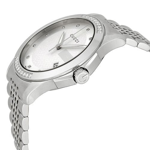 Shop Authentic Gucci G Timeless Diamonds Silver Dial Silver Steel Strap Watch For Men - YA126407 - Luxxuri