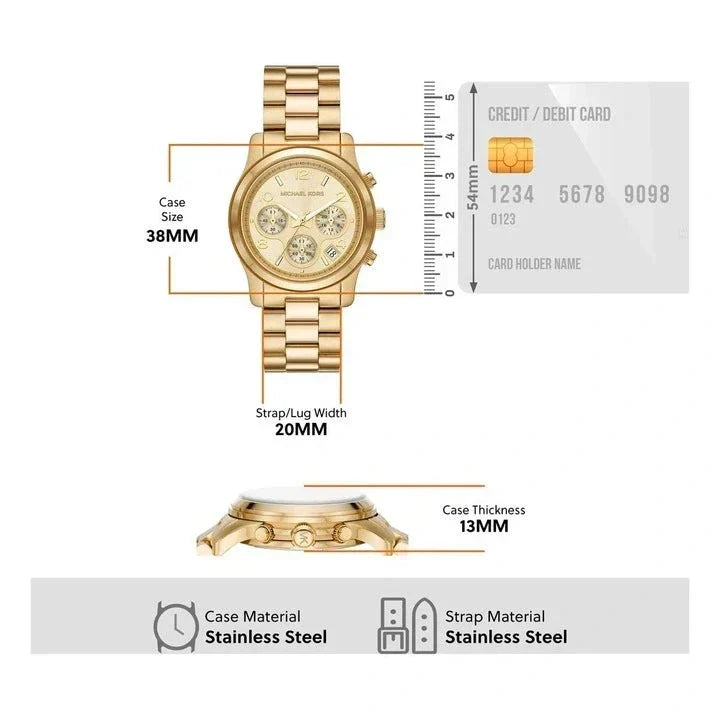  Shop Authentic Michael Kors Runway Chronograph Gold Dial Gold Steel Strap Watch For Women - MK7323 - Luxxuri