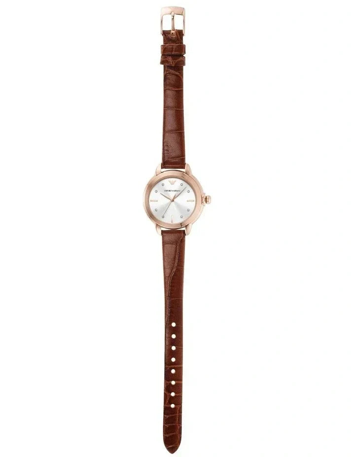  Shop Authentic Emporio Armani Mia Quartz Silver Dial Brown Leather Strap Watch For Women - AR11525 - Luxxuri