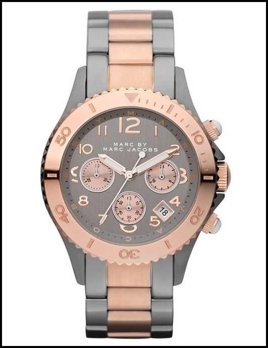  Shop Authentic Marc Jacobs Marc Chronograph Grey Dial Two Tone Steel Strap Watch for Men - MBM3157 - Luxxuri