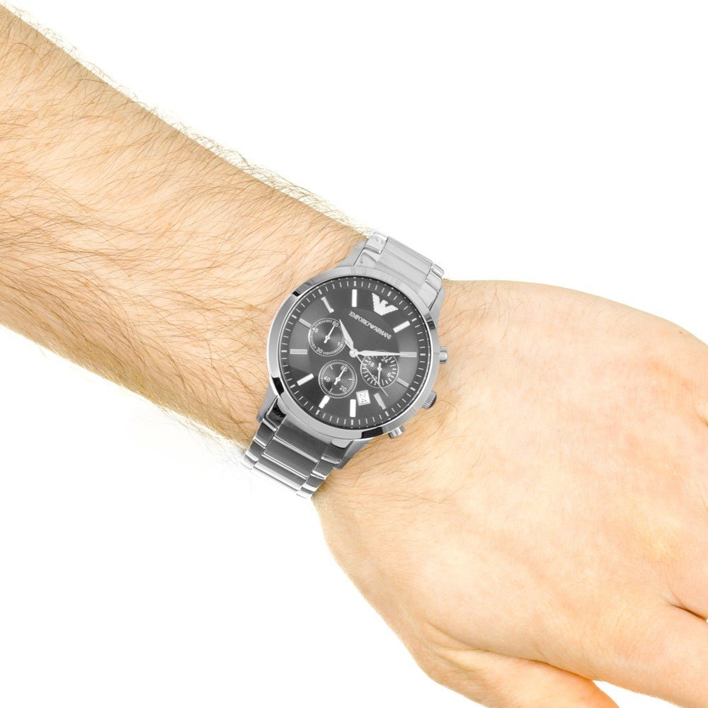  Shop Authentic Emporio Armani Classic Chronograph Black Dial Silver Steel Strap Watch For Men - AR2434 - Luxxuri